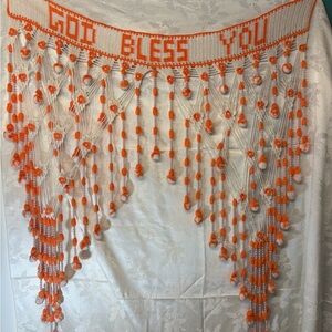 Vintage Orange and White 'God Bless You' Tapestry